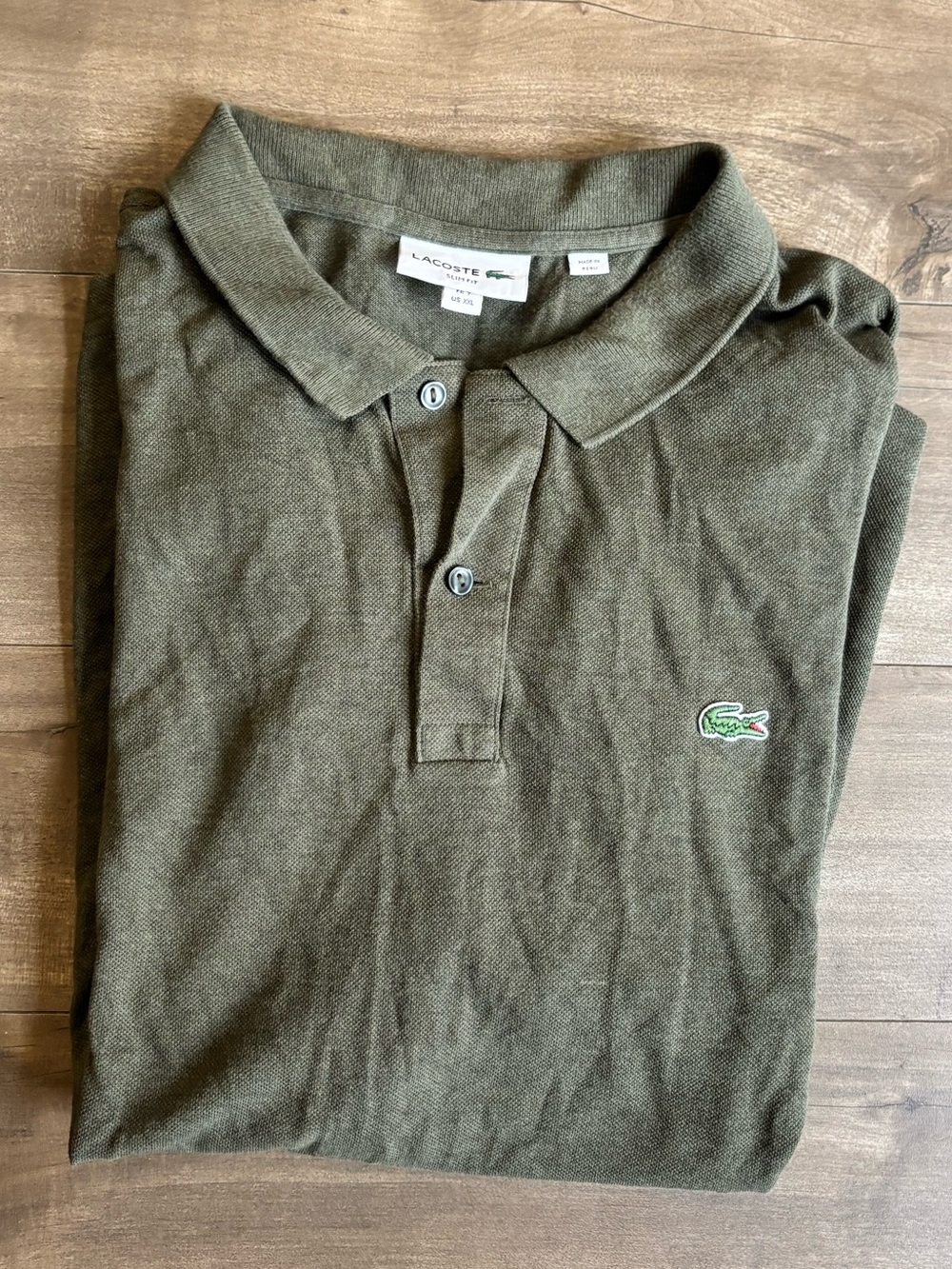Lacoste Slim Fit Pique Polo Shirt Olive Green - Men's US XXL